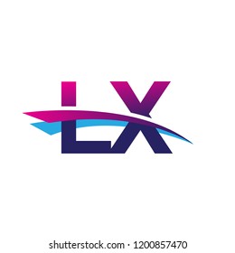 initial letter LX logotype company name colored blue and magenta swoosh design. vector logo for business and company