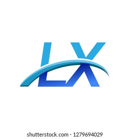initial letter LX logotype company name colored blue and swoosh design. vector logo for business and company identity.