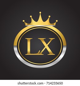 initial letter LX logotype company name with oval shape and crown, gold and silver color. vector logo for business and company identity.