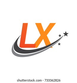 initial letter LX logotype company name colored orange and grey swoosh star design. vector logo for business and company identity.
