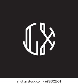 Initial letter LX, minimalist line art monogram circle shape logo, white color on black background