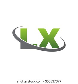 initial letter LX swoosh ring company logo green gray