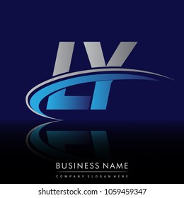 initial letter LY logotype company name colored blue and grey swoosh design. vector logo for business and company identity.