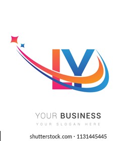 initial letter LY logotype company name colored orange, red and blue swoosh star design. vector logo for business and company identity.