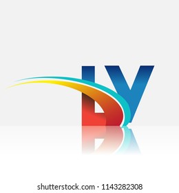 initial letter LY logotype company name colored red and blue and swoosh design. vector logo for business and company identity.