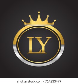 initial letter LY logotype company name with oval shape and crown, gold and silver color. vector logo for business and company identity.