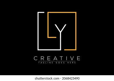 Initial letter ly, yl, l, y elegant and luxury Initial with Rectangular frame minimal monogram logo design vector template