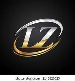 initial letter LZ logotype company name colored gold and silver swoosh design. isolated on black background.