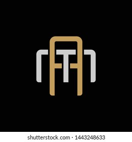 Initial letter M and A, MA, AM, overlapping interlock logo, monogram line art style, silver gold on black background