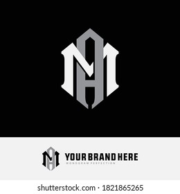 Initial letter M, A, MA or AM overlapping, interlock, monogram logo, white and gray color on black background