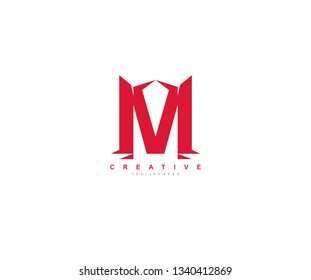 Initial Letter M Abstract Modern Futuristic Sharp Stylish Red Color Logo