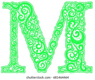 Initial letter "M" in abstract ornament