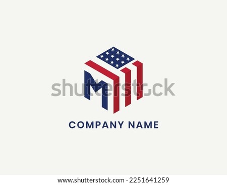 initial Letter M with American Flag in Shape of Hexagon Logo Concept icon sign symbol Element Design. Home, Real Estate, Realtor, Mortgage, House Logotype. Vector illustration template Stok fotoğraf © 