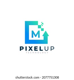 Initial Letter M with Arrow Pixel Logo Design Inspiration