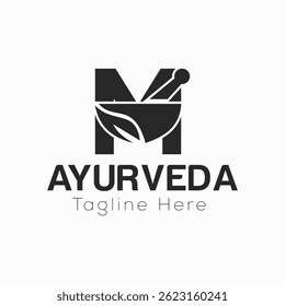 Letra Inicial M Ayurveda Eco Logo Design, Modelo Vetor Conceito Farmácia