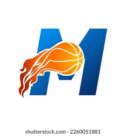 Initial Letter M Basketball Logo Concept with fireball