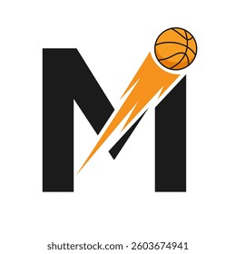 Initial Letter M Basketball Logo Design With Speed Symbol. Basketball Logo For Academy and Club Sign