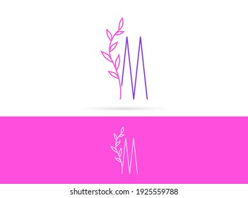Initial letter M beauty leaves logo design. Simple branch icon