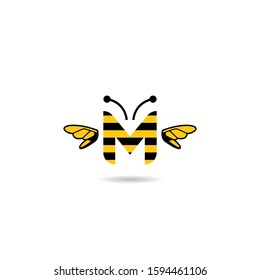 initial letter M bee logo vector illustration design