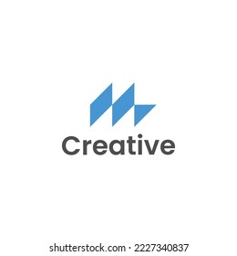 Initial Letter M Blue Logo. Flat Color Vector Logo Design Template Elements