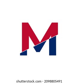 Initial Letter M Blue and Red Logo. Geometric Shapes Cut Style isolated on White Background