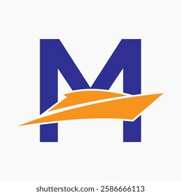 Initial Letter M Boat Logo Concept For Sailor Symbol Vector Template