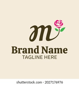 Initial letter M botanical flower logo design template. Fit for wedding business brand, fashion, jewelry, boutique, florist shop, floral and botanical. Vector illustration