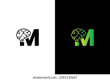 Letra inicial del logotipo del cerebro M y diseño de la plantilla de ilustración del vector de iconos. Logo De La Letra M Idea Cerebral.