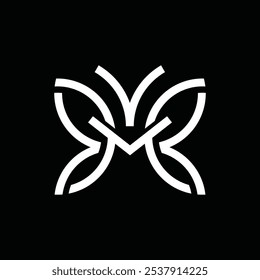 Letra inicial M, con el arte de la línea de la mariposa, Inspiración del diseño del logotipo