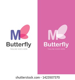 initial letter m butterfly logo and icon vector illustration design template