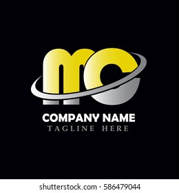 Initial letter M C abstract logo silver gold