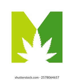 Initial Letter M Cannabis Logo Design Concept With Medical Marijuana Leaf Symbol