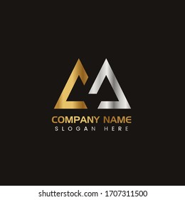 Initial Letter AM M capital logo icon design template elements. Modern line logo with gold silver luxury style. Can be used for business, company group, consulting, finance. Vector Illustration.