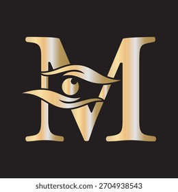 Logo de caridad de letra inicial M combinado con símbolo de mano y ojo