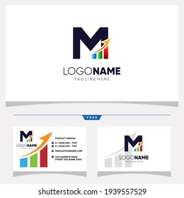 Initial Letter M Chart Bar Logo Design and Bussiness Card Vector Graphic