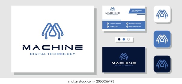Letra inicial M Tecnología de sistema Diseño de logotipo de red digital con tarjeta de presentación de plantilla