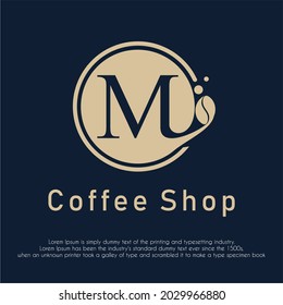 Initial Letter M with Coffee Bean Icon for Coffee Shop, Cafeteria, Beverage, Restaurant Business Logo Design Idea