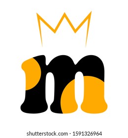 Initial letter m with color black orange and have crown at the top logo icon vector illustration isolated on white background