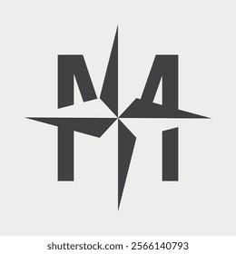 Initial Letter M Compass Logo design. Vector Illustration.