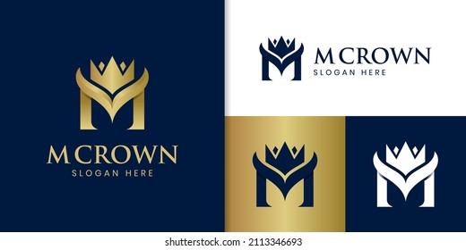 Initial Letter M Crown Logo For Jewelry, King Royal Brand Company Logo Design Vector Template