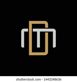 Initial letter M and D, MD, DM, overlapping interlock logo, monogram line art style, silver gold on black background
