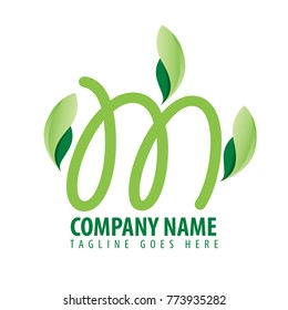 Initial Letter M Design Logo with Green Element