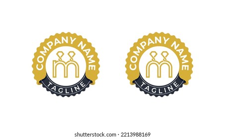 initial Letter M Diamond Jewellery Stamp Badge Logo Concept sign icon symbol Design Element. Jewelry Logotype. Vector illustration logo template