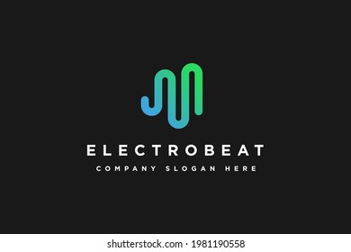 Initial Letter M digital beat music logo design vector illustration