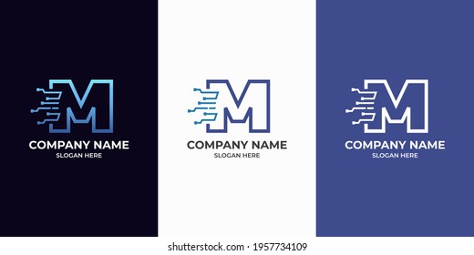 Initial Letter M digital technology logo design template. Illustration vector graphic of letter with dot connection logo design concept. Perfect for Business corporate, more technology brand identity
