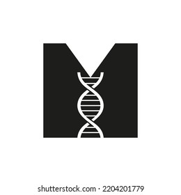 Letra Inicial M Concepto De Logo De ADN Para Plantilla De Vector De Identidad De Medicamentos, Salud Y Biotecnología