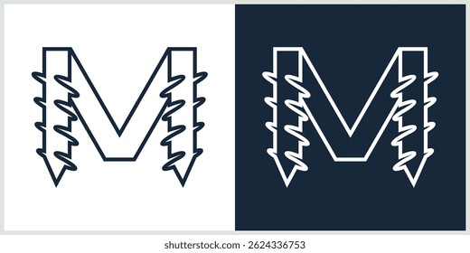 initial letter M drill logo line art
