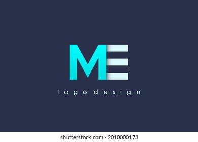 Initial Letter M and E Linked Logo. Blue and White Linked Letter Origami Style isolated on Blue Background. Usable for Business and Branding Logos. Flat Vector Logo Design Template Element.