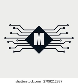 Initial Letter M Electricity logo design. Electrical Components design concept alphabet font. Vector Illustration.