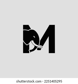 Initial letter M with Elephant Abstract Vector Logo. Modern Elephant M Letter Alphabet Logo Design Template.